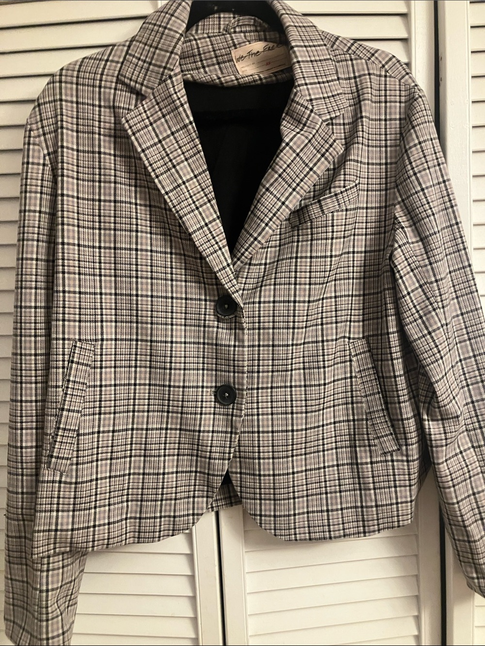 We The Free Gray Plaid Notch-Lapel Blazer Jacket